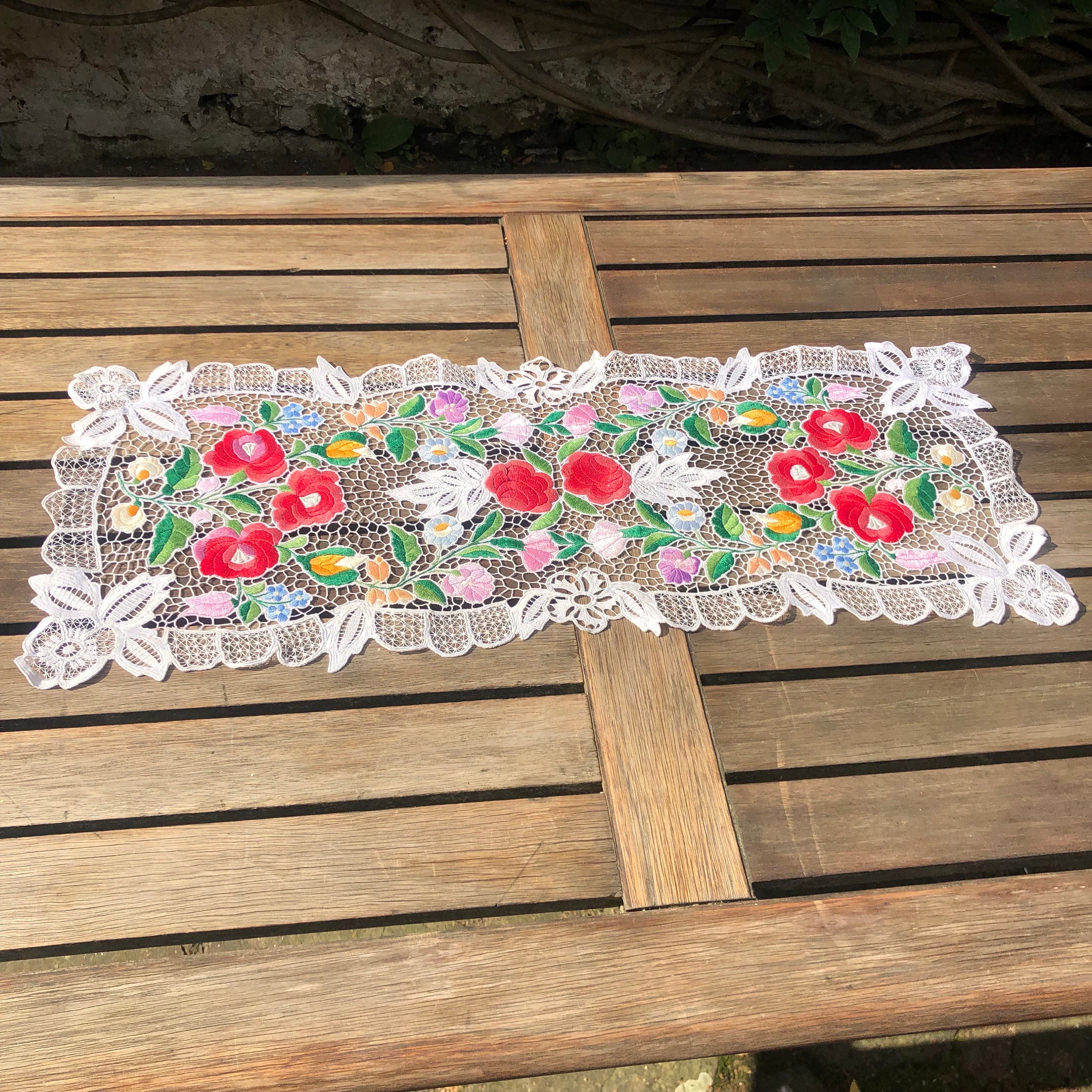 Vintage Hungarian Richelieu Lace Hand-embroidered Kalocsa Doilies
