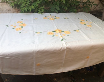 Vintage Handgemachte Gelbe Blumen Applikation Handgemachte Tischdekoration Tischdecke Oval Mit 8 Passenden Servietten
