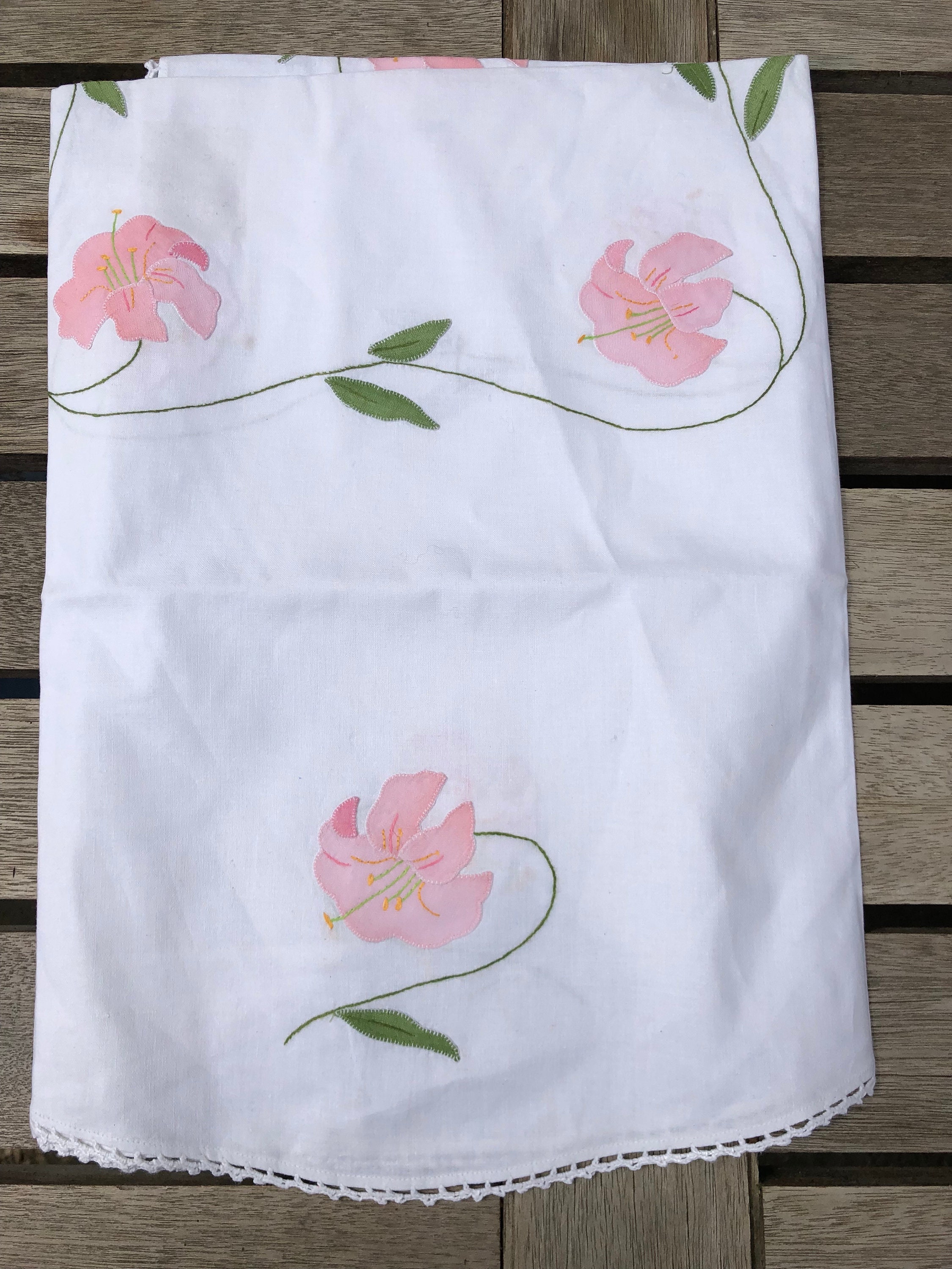 Vintage Embroidered Tea Party Tablecloth Handmade Flowers Etsy UK