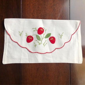 Vintage mano bordado apliques fresa bolsa caso bolsa algodón