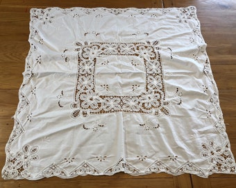 Elegantlinen Embroidered Lace Tablecloth Topper Full Cutwork 36x36" WHITE 