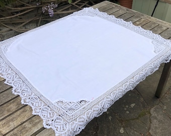 白いレースのテーブルクロスハンドメイドビンテージ ヴィンテージの