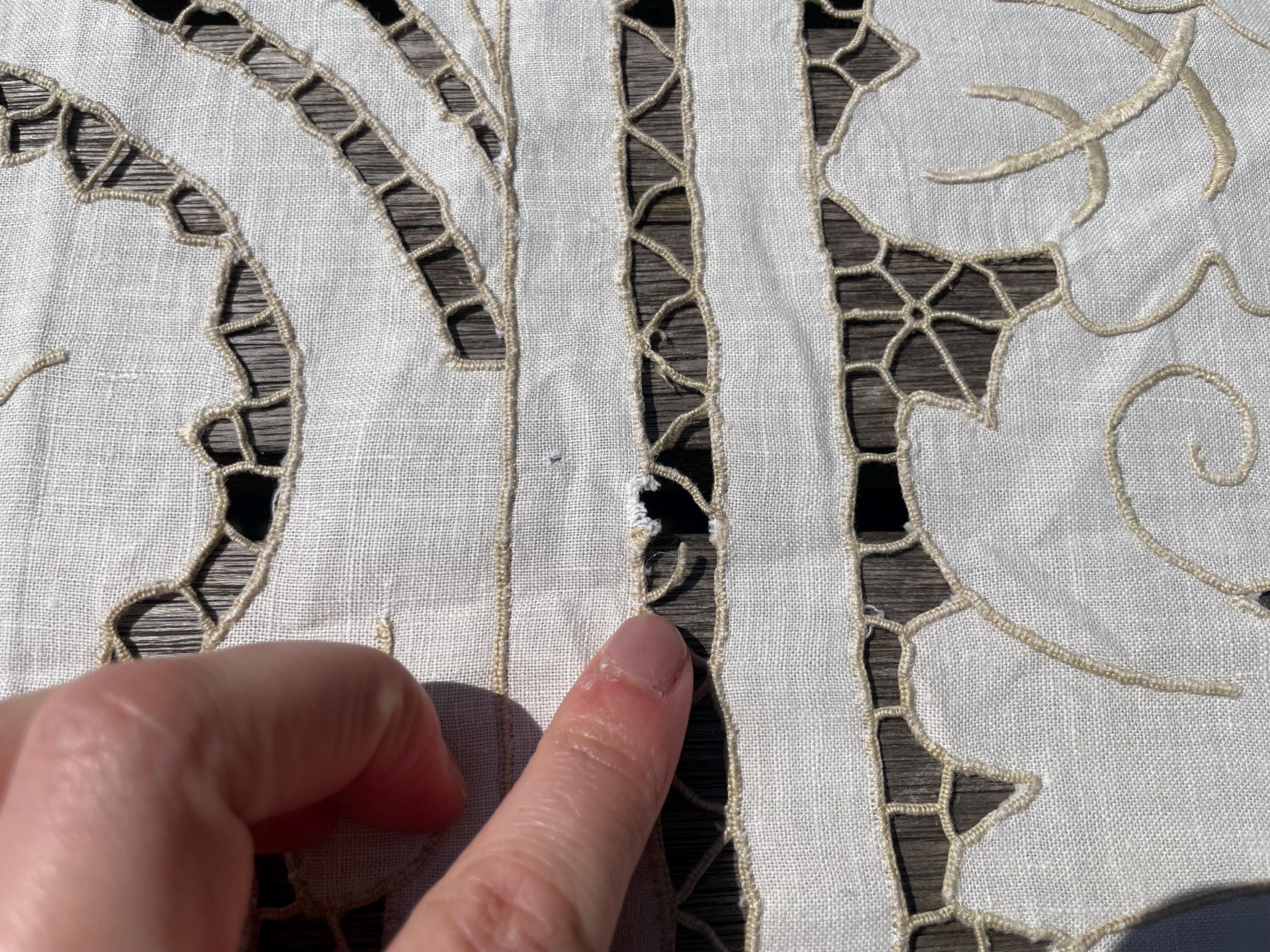 ヴィンテージの手刺繍カットワークテーブルクロス（ティーパーティー用