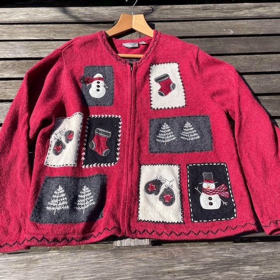 Pull De Noël Femme - Bonhomme De Neige Rouge, Taille M, En Coton - Neuf Sans Étiquettes