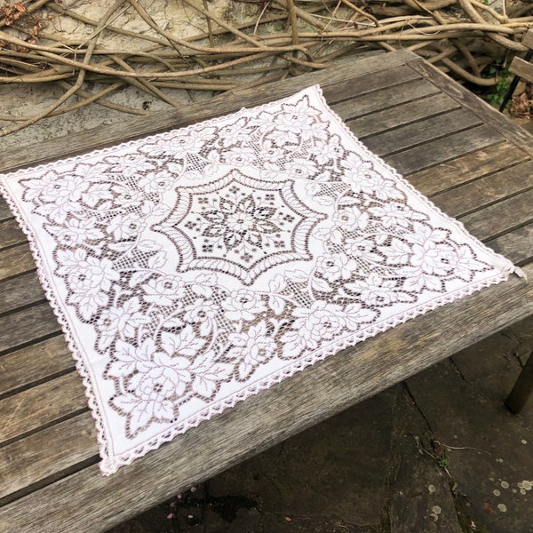 Vintage large lace tablecloth table covering genuine Nottingham lace