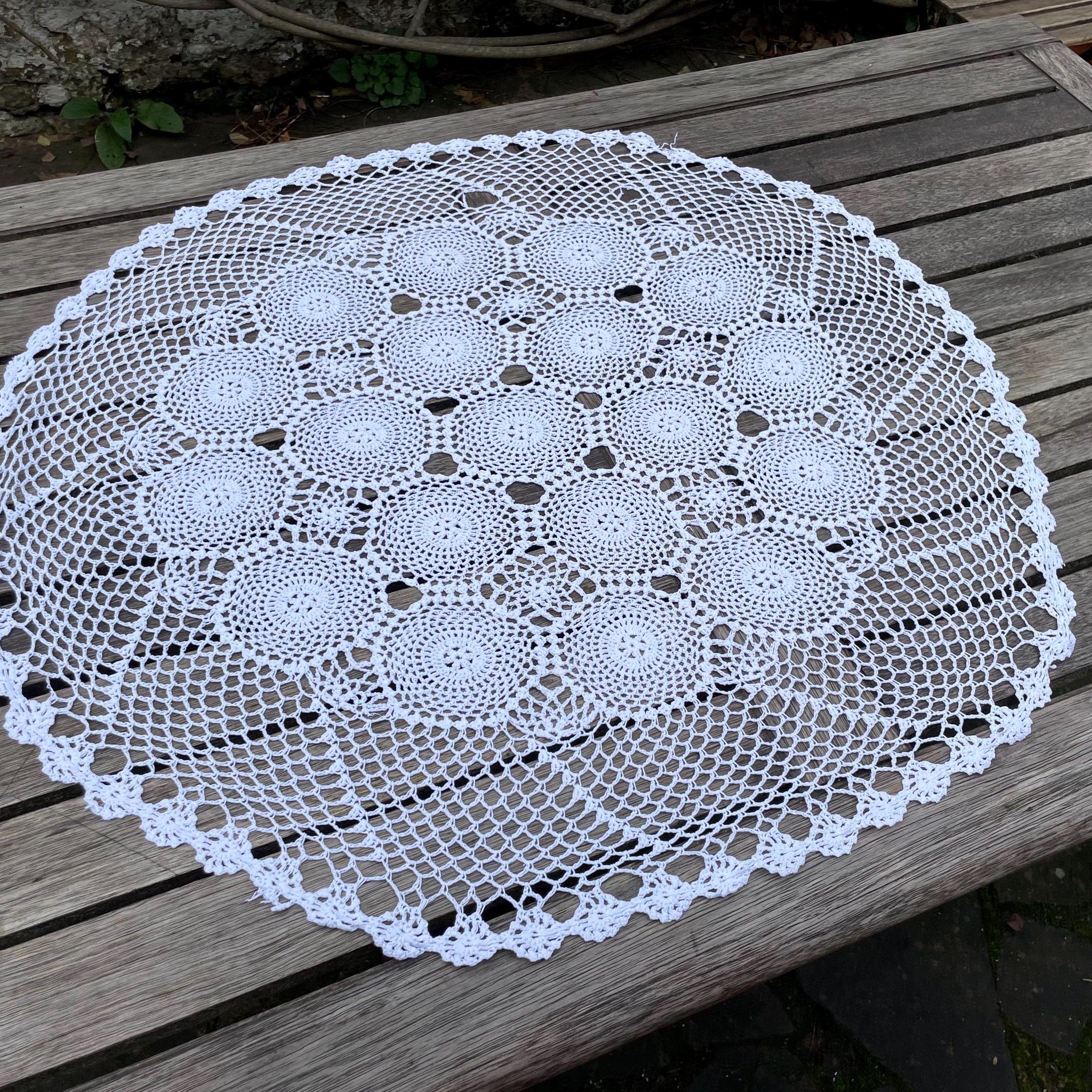 ヴィンテージ ホワイト かぎ針編み ハンドメイド テーブルクロス