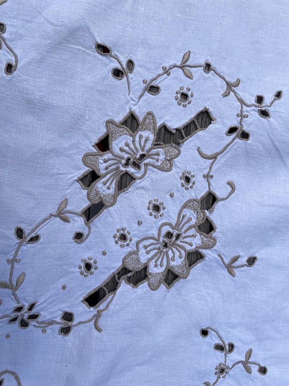 ヴィンテージ刺繍ハンドメイドテーブルクロス 花柄 ハンドメイド 