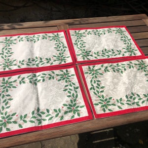 Vintage Christmas Holy Print Damask Placemats Set of Flour