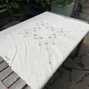 ヴィンテージ 手刺繍 カットワーク テーブルクロス ホワイト 刺繍と