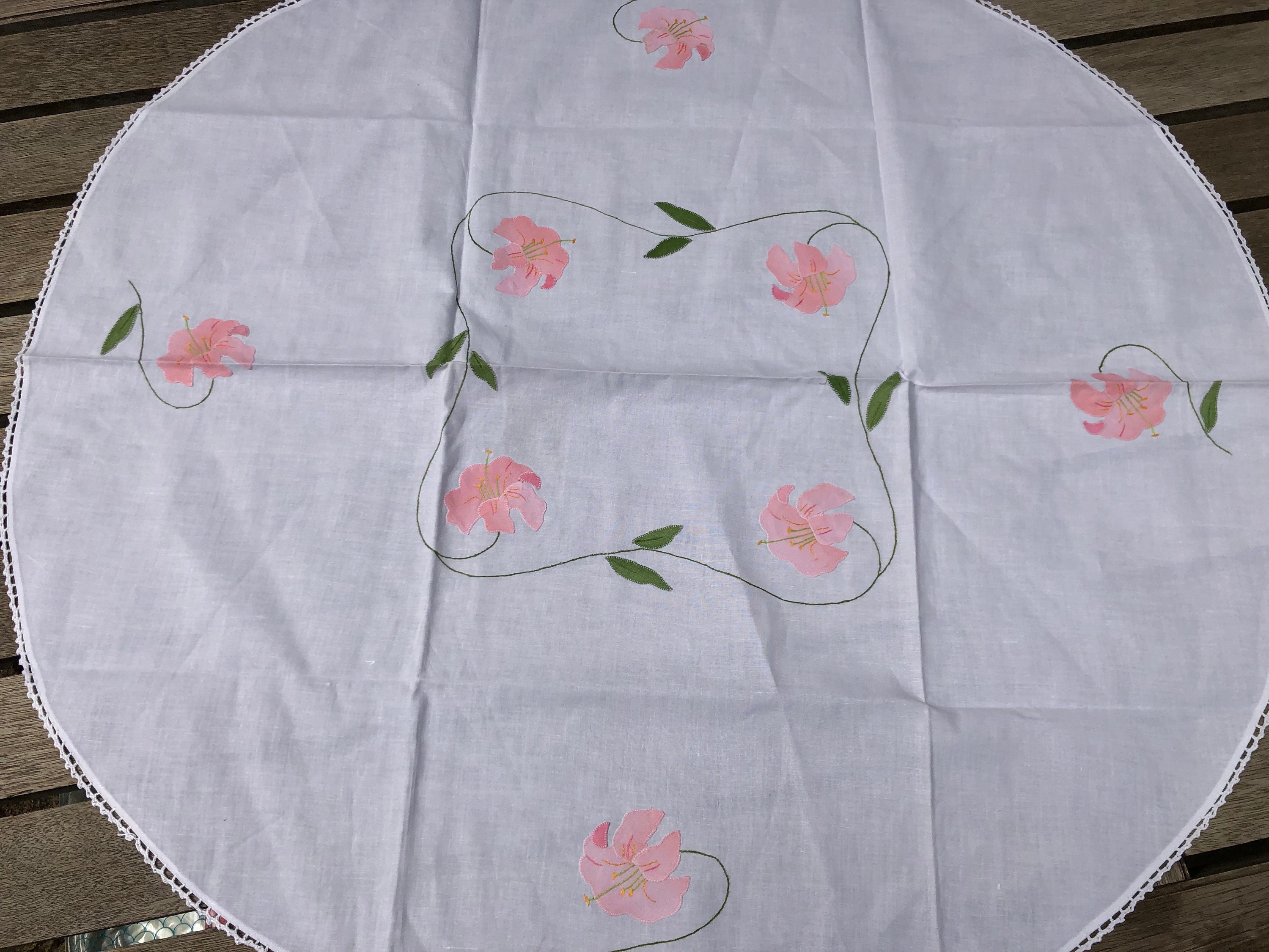 Vintage Embroidered Tea Party Tablecloth Handmade Flowers Etsy UK