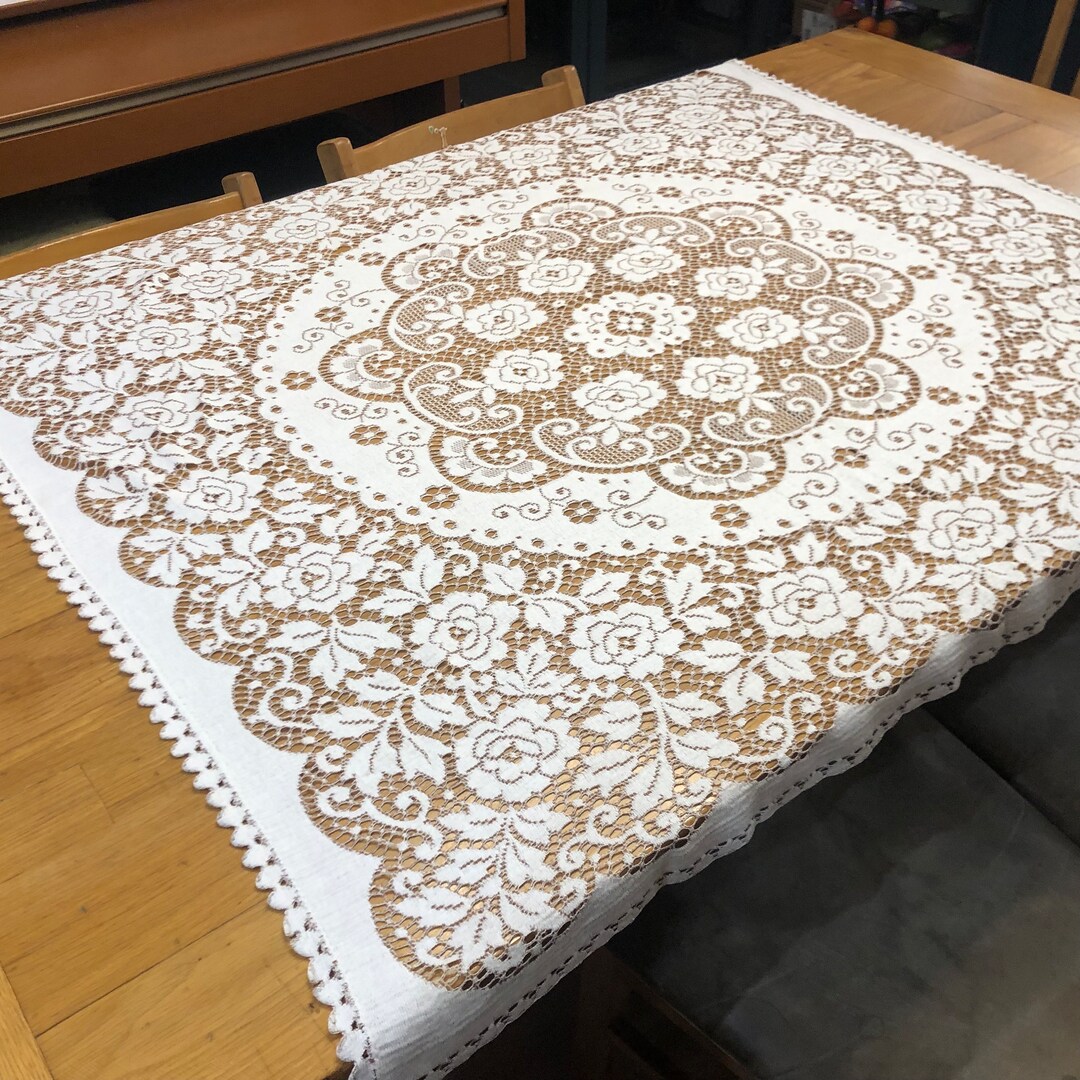Vintage Cotton Lace Tablecloth Table Covering Tablecloth Etsy