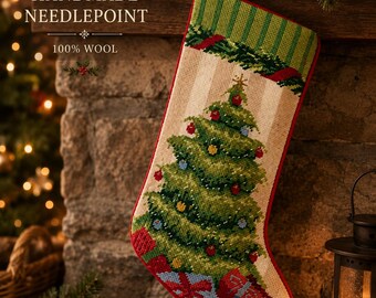 Vintage Weihnachtswolle Nadelpunkt handgemachter Strumpf, Feiertags-Strumpf Weihnachtsbaum
