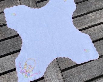 Vintage gestickte blaue Blumenbrötchen und Brötchen Korb Liner Cover