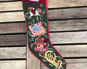Vintage Weihnachtswolle Nadelspitze Strumpf Handarbeit, Urlaub Strumpf