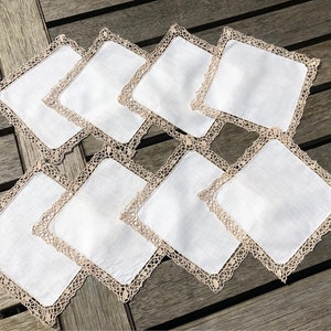 Vintage set of 8 hand-made lace dressing table mats linens lace edge