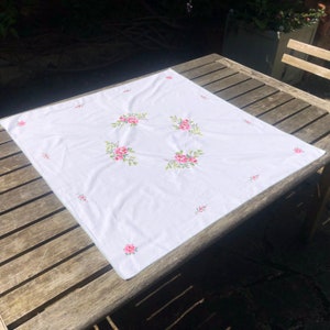 Vintage Hand Embroidered Cross Stitch Tablecloth Flower Tablemat Vintage Tea Party