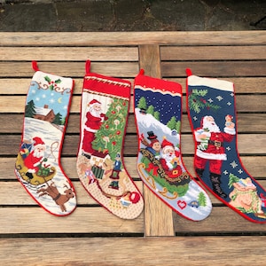 Vintage Weihnachtswolle Nadelspitze Strumpf Handmade, Urlaub Strumpf Santa