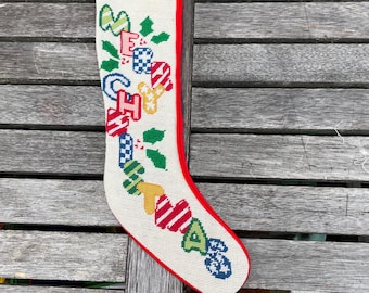 Vintage Weihnachtswolle Nadelspitze Strumpf handgemacht, Urlaub Strumpf, frohe Weihnachten
