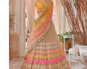 mirror work bridal lehenga