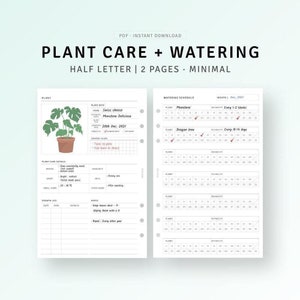 Planificador de plantas, insertos de media letra imprimibles, diario de plantas de interior, diario de planificación de jardines, registro de programación de riego, seguimiento del cuidado de plantas de interior