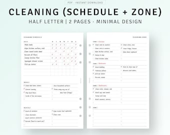 Inserções de meia letra para impressão de cronograma de limpeza, rastreador de limpeza de zona, planejador de limpeza diária semanal, fichário doméstico, download digital