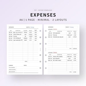Expense Tracker afdrukbare A6-invoegingen uitgavenlogboek met checklist, persoonlijke financiële planner, maandelijkse onkostensjabloon, digitale download pdf