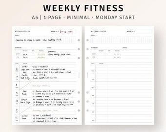 Weekly Fitness Tracker A5 Printable Planner Inserts, Daily Workout Calendar, Weight Loss Tracker, Fitness Exercise Planner, Digital Download