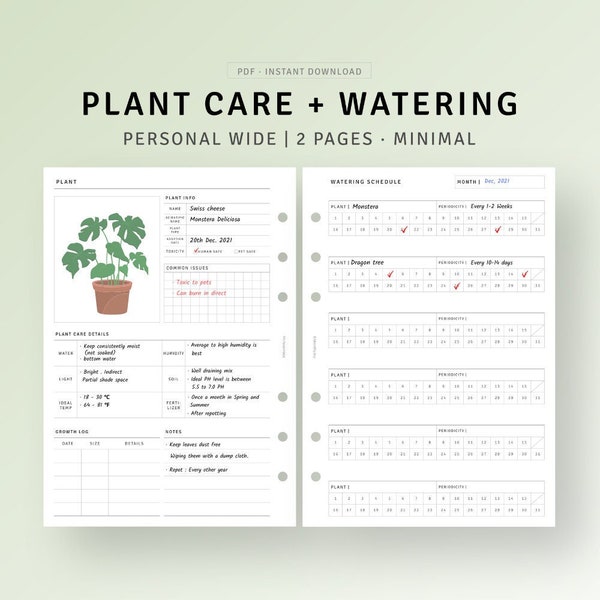 Plant Planner Printable Personal Wide, Houseplant Planner Garden Journal Diary, Plant Watering Schedule Log, Indoor Plant Care Tracker