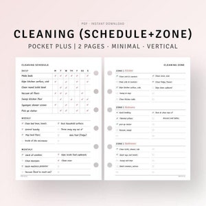 Cleaning Schedule Printable Template Pocket Plus Inserts, Cleaning Zone Planner Tracker, House Chore Routine Checklist, Digital Download PDF