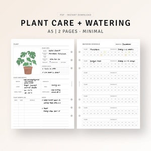 Plant Planner Printable A5 Inserts, Plant Care Log, Watering Schedule Tracker, Gardening Journal, Growth & Repotting Log, Digital Download