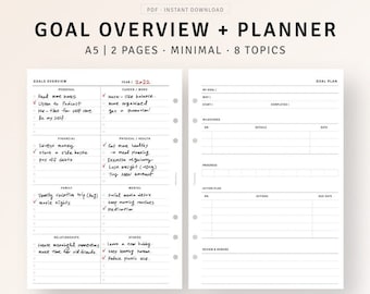 Goal Setting Planner Printable A5 Inserts, Life Goal Overview Template, Project Action Tracker, Yearly Goal Sheet, Challenge Progress Log