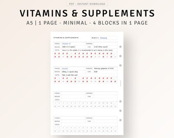 Personal Vitamin and Supplement Tracker Medication Log | Etsy