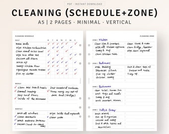 A5, Cleaning Schedule Template Printable Zone Cleaning Weekly Monthly Cleaning Planner, Housekeeping Chore List, Cleaning Routine Tracker