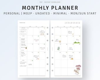 Personal, Printable Monthly Planner Pages Template, Month On Two Pages, Undated Monthly Layout Sheet, To do list, Monthly Overview Inserts