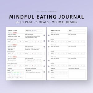 Mindful Eating Journal B6 Planner Inserts Printable Food Log Diary Tracker, Intuitive Eating Habit Planner, Food Sensitivities Tracker Sheet
