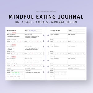 Mindful Eating Journal B6 Planner Inserts Printable Food Log Diary