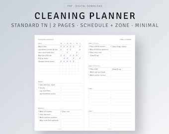 Household Planner Printable STANDARD TN Inserts, Zone Cleaning Routine Checklist, Weekly Monthly Cleaning Planner, Instant Download PDF