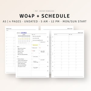 Week on 4 Pages A5 Inserts Printable Weekly Schedule Organizer With ...