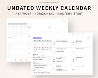 Undated Weekly Planner Printable Inserts Weekly Calendar - Etsy