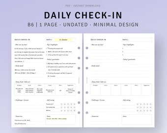 Daily Review Reflection Journal B6 Planner Inserts Printable Daily Check-In Template, Day Self-care Planner, Daily Summary, Digital Download