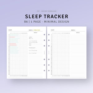 B6, slaaptracker wordt ingevoegd afdrukbare slaapcirkel dagboeksjabloon, gezondheidsplanner, slaapanalysegrafiek, slaapdagboek, digitale download