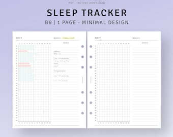 B6, Sleep Tracker Inserts Printable Sleep Circle Diary Template, Health Planner, Sleeping Analysis Chart, Sleep Journal, Digital Download