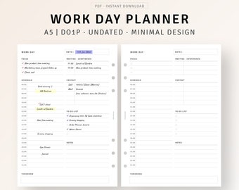 A5 Ring, Business Planner Work Day Inserts Printable Daily Task Planner, DO1P, Personal Schedule Organizer Template, Productivity Planner