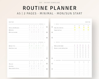 Routine Planner Printable A5 Planner Inserts, Morning Night Routine Tracker, Weekly Routine Checklist, Habit Log Worksheet, Daily Rituals