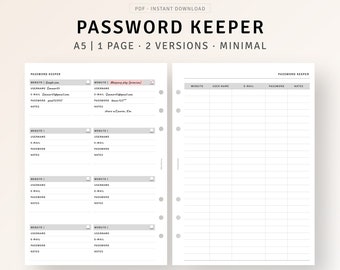 Passwort Tracker druckbare A5 Planer Einlagen, Website-Login-Anwendername-Organizer, Online-Kontomanagement-Vorlage, Passwort-Bewahrer-Log