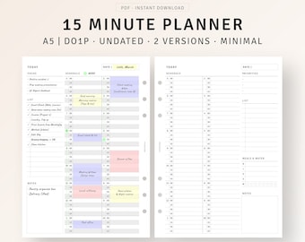 A5 Size, 15 Minute Planner Printable Daily Hourly Planner Pages, Time Blocking Template, Appointment Planner, Daily Schedule Overview