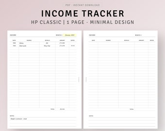 Income Tracker Printable HP Classic Planner Inserts, Money Earning Management Template Monthly Income Log, Finance Planner, Digital Download