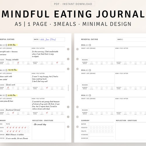 Mindful Eating Tracker Intuitive Eating Daily Journal A4 A5 - Etsy