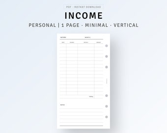 Personal, Income Tracker Printable Inserts, Monthly Income Planner Sheet, Personal Finance, Financial Planner, Money Flow Management