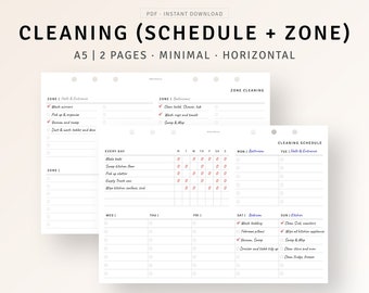 A5 Inserts, Cleaning Planner Schedule Printable Cleaning Zone, Weekly Daily Cleaning Tracker, Household Chore Cleaning Routine Organizer